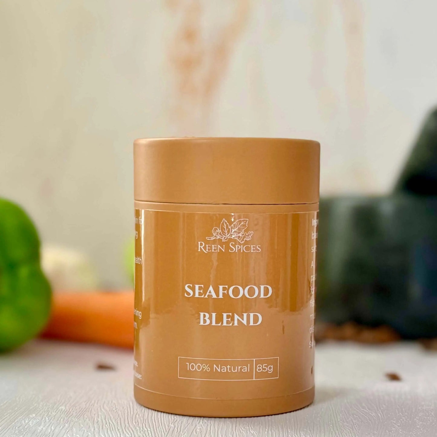 seafood spice blend in a brown container