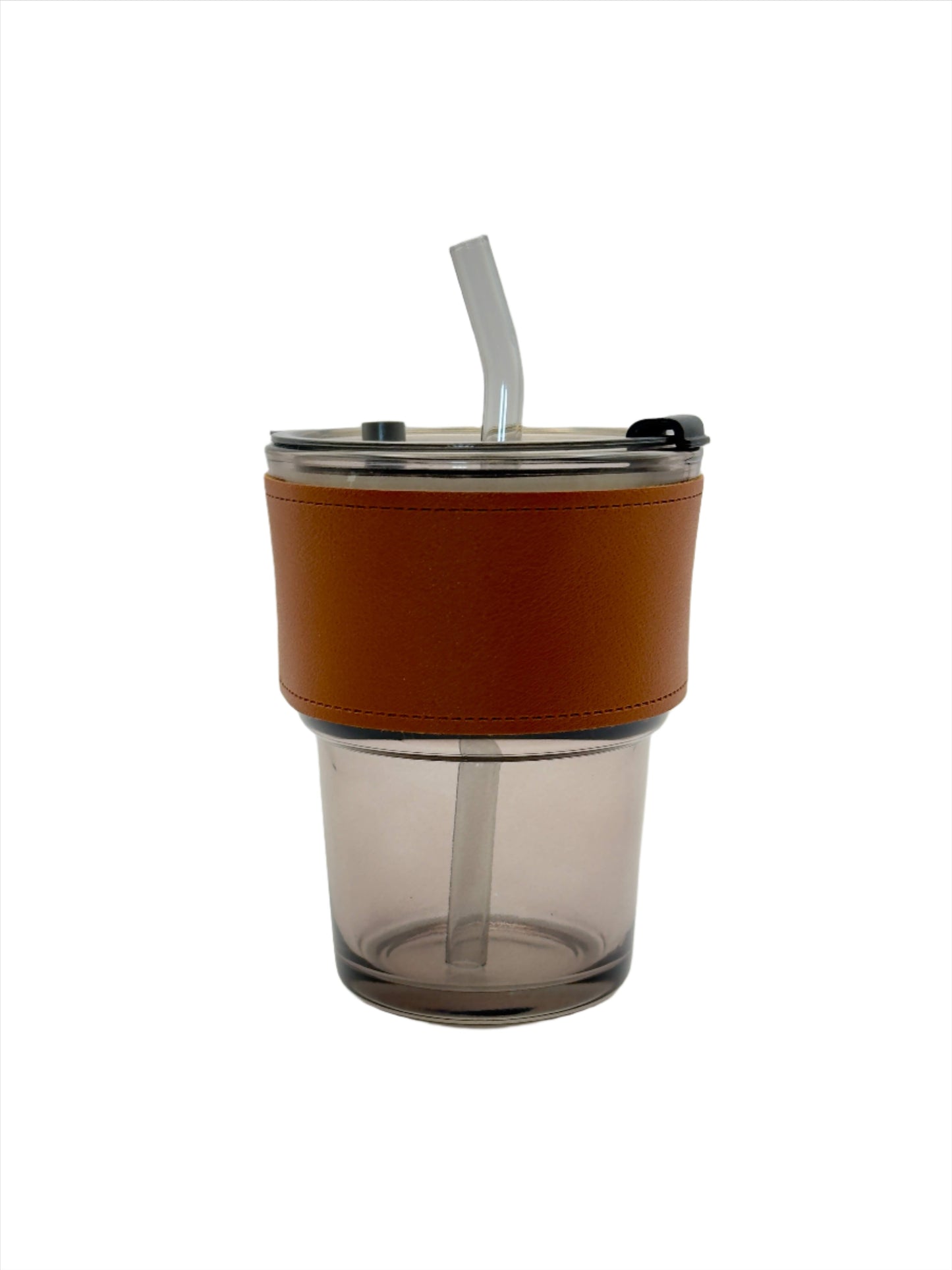 glass mug with leather sleeve