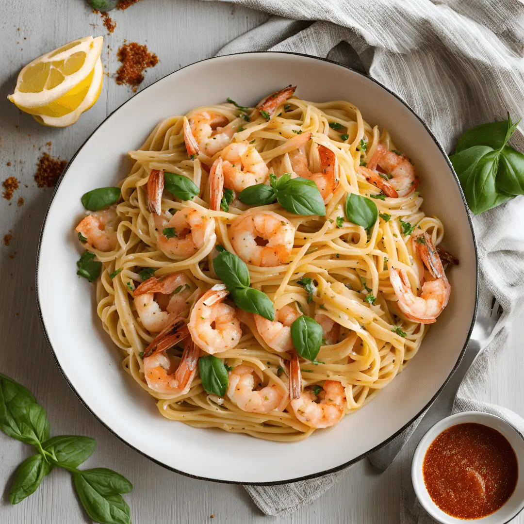 shrimp pasta in a plate