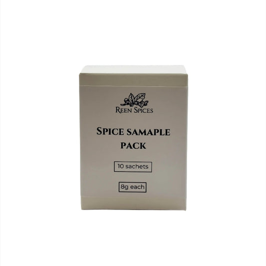 spice samples in a white box